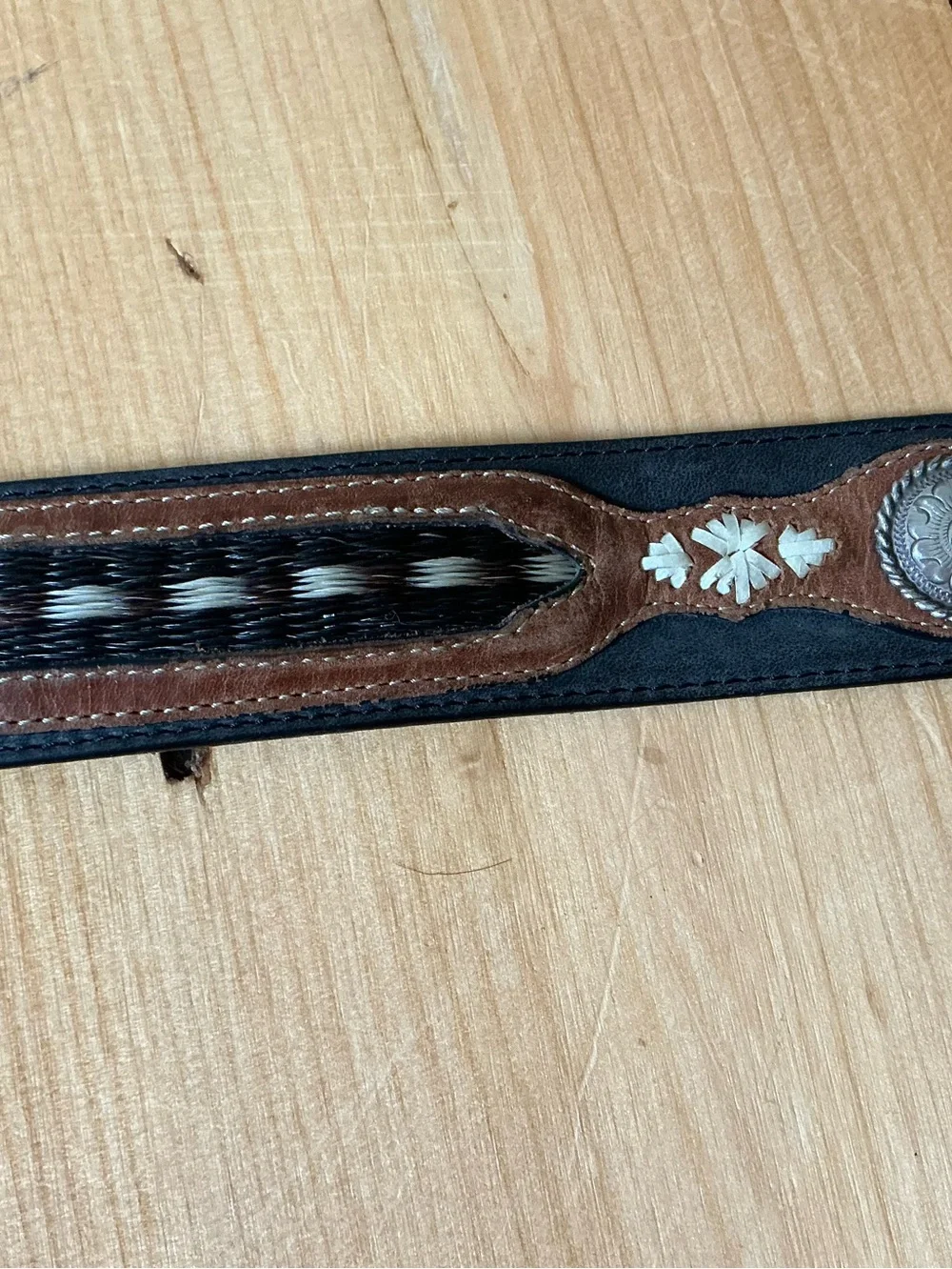 Vintage 1995 Justin Black Leather Pony Hair Belt 36